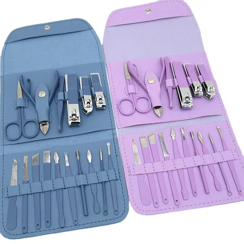 16 PCS Professional Stainless Steel Nail Clipper Manicure Pedicure Set With Leather Case - Image 18