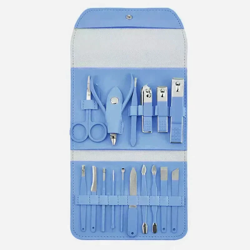 16 PCS Professional Stainless Steel Nail Clipper Manicure Pedicure Set With Leather Case - Image 19