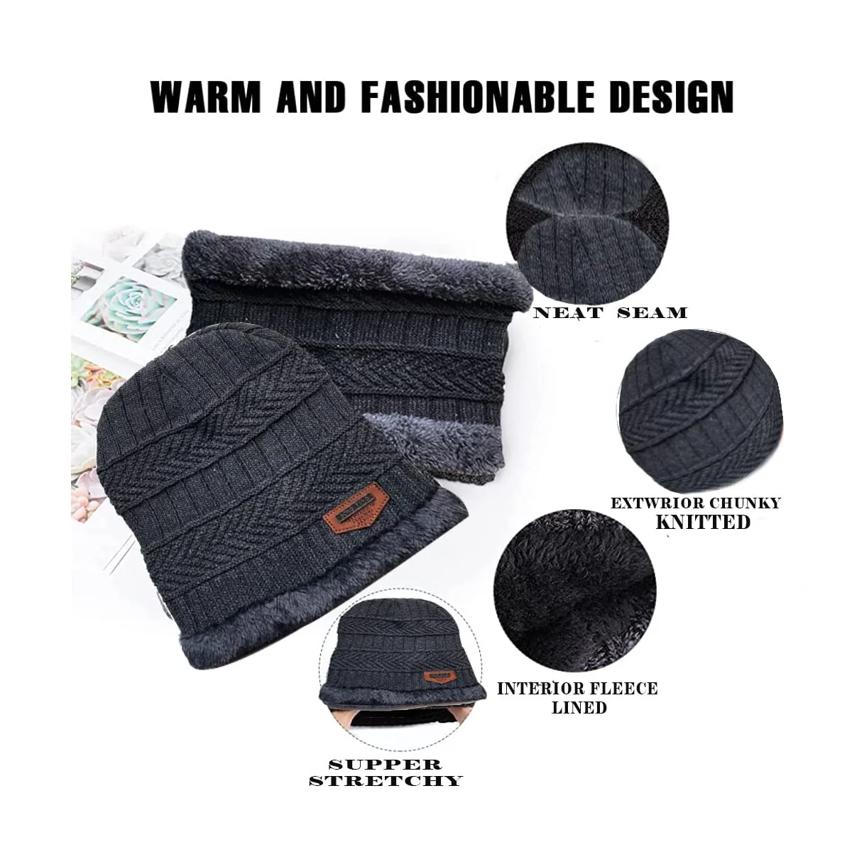 2 Pcs Unisex Beanie Hat & Scarf Set For Winter - Image 10