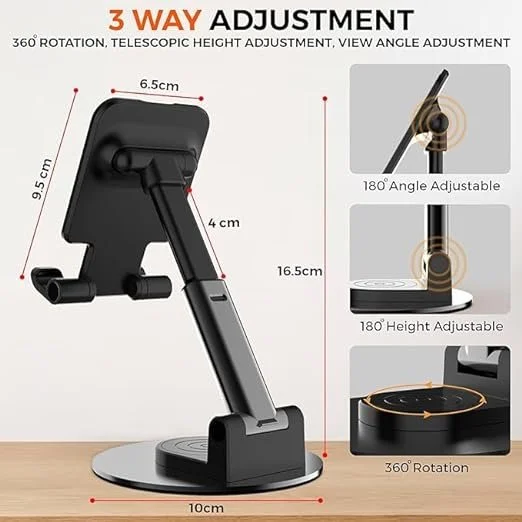360° Foldable, Adjustable, Universal Mobile Stand | Flexible Mobile Holder - METAL BASE - Image 6