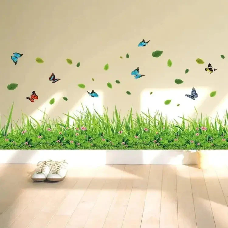 3D P.V.C GREEN GRASS WALL STICKER WITH BUTTERFLY - Image 3