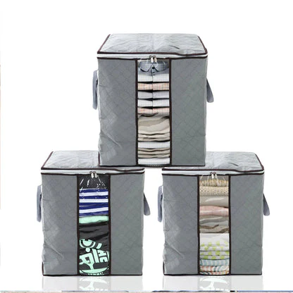 3Pcs Grey Bamboo Storage Bag - Image 3