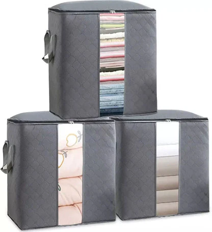3Pcs Grey Bamboo Storage Bag - Image 4