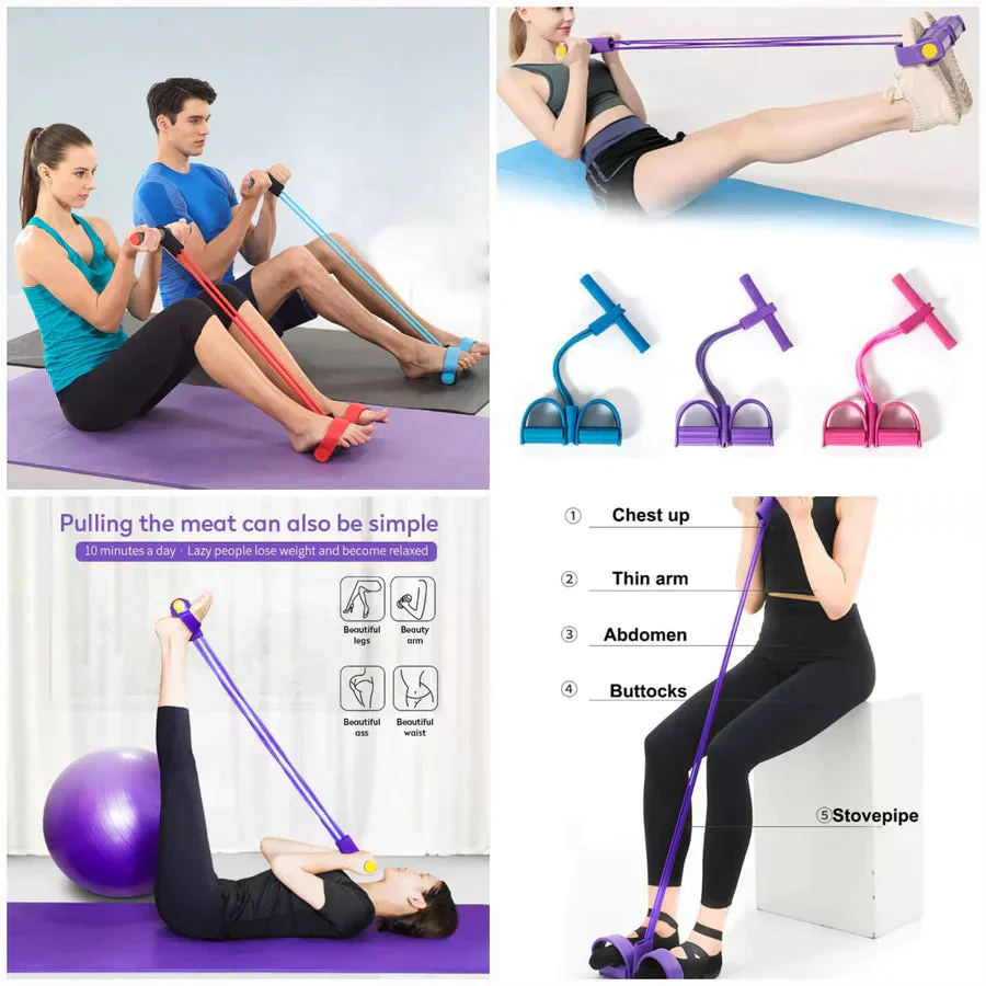 4 Tube Elastic Pedal Multi Function Puller Rope For Fitness Exercises - Image 13