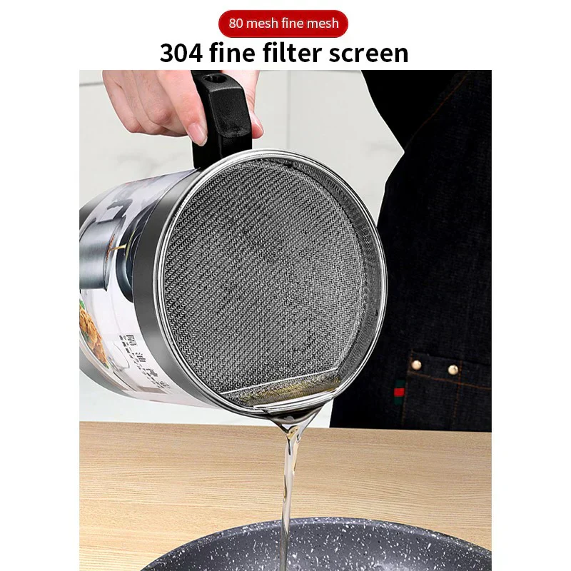 Oil Filter Pot With Strainer Frying Oil Filter Container - 1.4L - Image 4